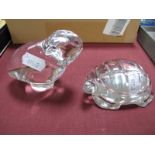 Baccarat France, Clear Glass Owl, and a Baccarat clear glass tortoise, (both with etched marks on