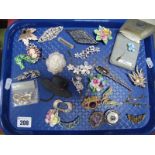 A Collection of Assorted Costume Brooches, including ceramic posies, etc:- One Tray