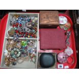 Costume Jewellery, coffee spoons, silver napkin ring, Stratton compact, etc:- One Tray