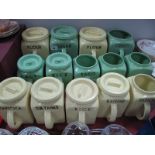 Bristol Kitchen Ware by Pountney & Co Ltd Storage Jars, in green and lemon including, Sago, Rice,