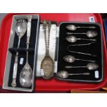 A Decorative Set of Hallmarked Silver Apostle Teaspoons, with matching tongs, in original fitted