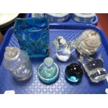 Mdina Glass Vase, Liskeard glass birds, paperweights etc:- One Tray