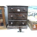 XIX Century Miniature Painted Pine Chest of Drawers, with three small drawers on plinth base.