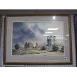 A Derek Grunwell, (Yorkshire Artist), Conisbrough Castle, watercolour, 34.5 x 53cm, signed and dated