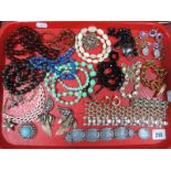 Vintage Costume Bracelets, beads, clip earings, etc:- One Tray