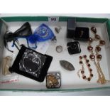 9ct Gold Gent's Signet Style Ring, modern costume jewellery, marcasite set brooch, etc:- One Tray