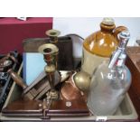 Eardley of Sheffield Soda Syphon, Pearson's stoneware flagon for Fentimans, miners leather bag and