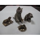 A Modern Hallmarked Silver Filled Model of a Kitten, together with a cat with ball of wool, a cat on