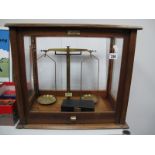 Brass Laboratory Scales, (cased bearing label, J Preston Laboratory Furnisher, Sheffield).