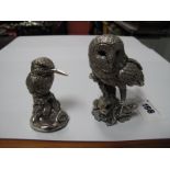 A Modern Hallmarked Silver Filled Model of an Owl, 10cm high; together with a Kingfisher, 7.3cm