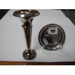 A Hallmarked Silver Trumpet Vase, 12.8cm high; together with a hallmarked silver trinket/pin dish,