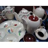 Susie Cooper 'Endon' Coffee and Teapot and Sugar Bowl, other Susie Cooper pottery:- One Tray