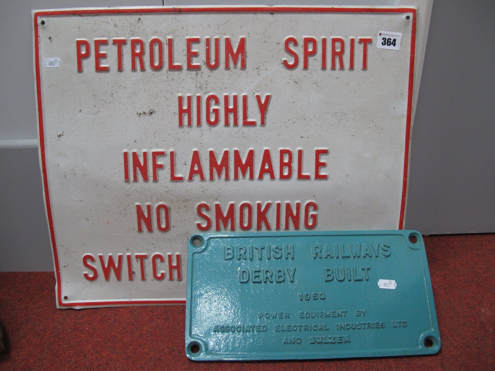 British Railways Derby Built 1963 Sign, 'P27147 25044' and 'Petroleum Spirit' by L.A. Musson