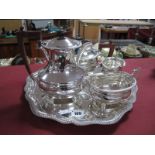 A Walker & Hall Four Piece Plated Tea Service, with gadrooned rims and similar tray.