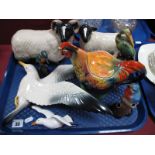 Bretby Seagull, rooster teapot, other animal figures:- One Tray