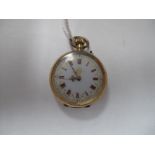 A Ladies Diamond Set Fob Watch, the white dial with red Roman numerals and gilt highlights, the