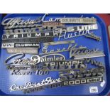 Car Makers Nameplates, 1960's/ 70's examples noted including 'Cambridge', 'Alfasud', 'Cortina', '