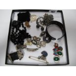 XIX Century Beads, bangles, brooches, cut steel buckle, Wedgwood Jasperware and other pendants etc.