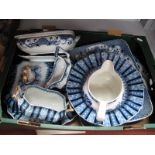 A Cauldron Corinthian Flute and Other Blue and White Table Pottery:- One Box