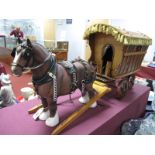 Beswick 'Burnham Beauty' Shire Horse, matt, with harness; together with Gypsy Caravan.