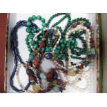 Fresh Water Pearls, malachite and other bead necklaces.