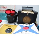 A Roberts Radio 46812, with blue leatherette covering, 78rpm records, Mark Scheffel 35 x 50