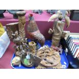 Softwood Candlesticks, with face supports, Middle Eastern mythological carved figure, Bali plaque,