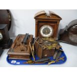 A Mantel Clock, with Japy Freres movement, cuckoo clock, oak desk stand.