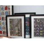 Eleven Framed Lucienne Day Fabric Designs, including Calyx (olive and blue), Lapis Riga and