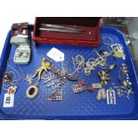 Costume Brooches, pendants, hallmarked silver engine turned pen, another stamped "925", "925"