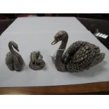 A Modern Hallmarked Silver Filled Model of a Swan, 15cm long; together with two further swan
