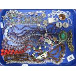 Assorted Vintage Bead Necklaces, diamanté, earrings, etc:- One Tray