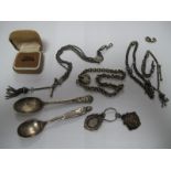 A Fancy Link Albertina; together with another, a part chain, spoons, ring mount, etc.