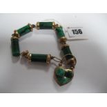 A Victorian Malachite Bracelet, to large malachite inset heart shape clasp with glazed locket