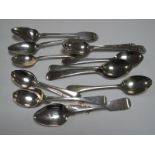 A Pair of Newcastle Part Hallmarked Silver Fiddle Pattern Teaspoons; together with further