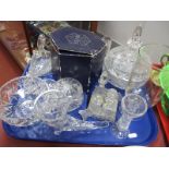 An Etched Glass Celery Vase, Stuart Rose bowl, condiment set, cornucopia vase etc:- One Tray