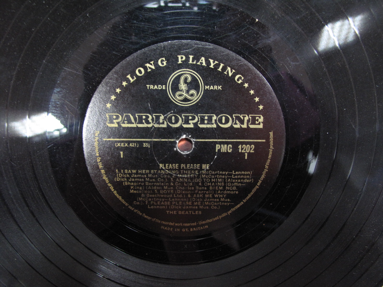 The Beatles: Please Please Me LP, the rare black/gold Parlophone label, mono PMC 1202, Parlophone