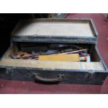 A Pine Tool Chest, Stanley plane, Stanley spoke shave plane, Spear & Jackson saw blade and other saw