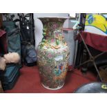 A XX Century Large Cantonese Pottery Floor Vase, profusely decorated with figures, insects, foliage,