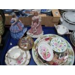 Coalport 'Coronation Ball' (damaged) and 'Imperial Banquet' figurines, Derby Royal Pinxton Roses