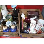 Vases, jugs, other ceramics, glassware (damages):- Two Boxes