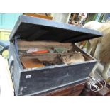 A Pine Tool Chest, containing Spear & Jackson saw and other saws, files, boxes of screws, saw