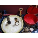 A Royal Doutlon Yellow Lustre Shallow Bowl, 27cm diameter, microscope, brass desk stand, collar box,