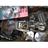 Nutbrown Icing and cake set, brass weights, old hall stainless steel ware etc:- One Box