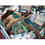 Glasswares, ceramics, wooden collectables, teddy bear, etc:- Three Boxes