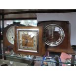 A 1920's Ferranti Oak Cased Mantel Clock, with a square dial, Bentina oak cased mantel clock and a