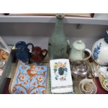 John Noble Studio Bottle Vase, Minton Hollins tile, teapots, etc:- One Tray