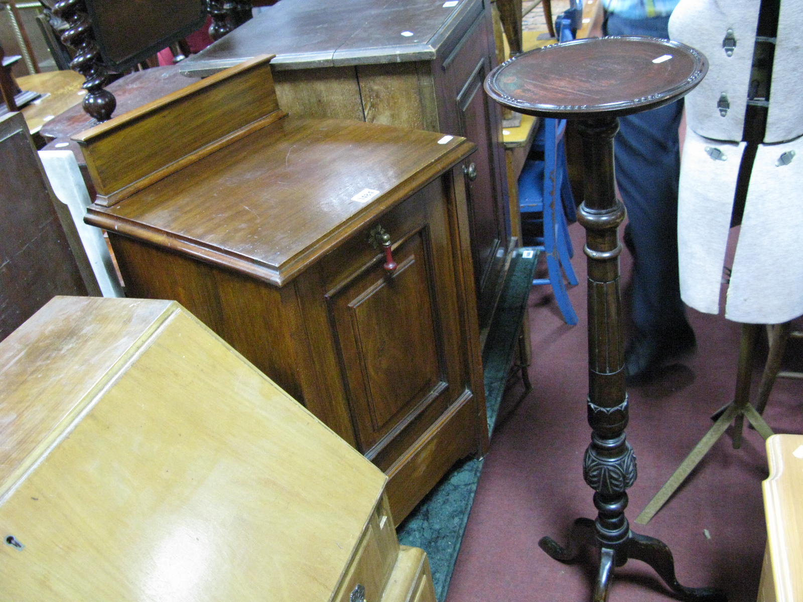 An Early XX Century Walnut Purdonium, with low back and fall front; together with mahogany