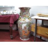 A XX Century Large Cantonese Pottery Floor Vase, profusely decorated with figures, insects, foliage,