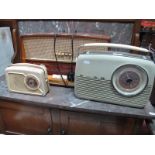 A Mid XX Century Walnut Cased Radio, Bush portable radio and a Dansette portable radio. (3)